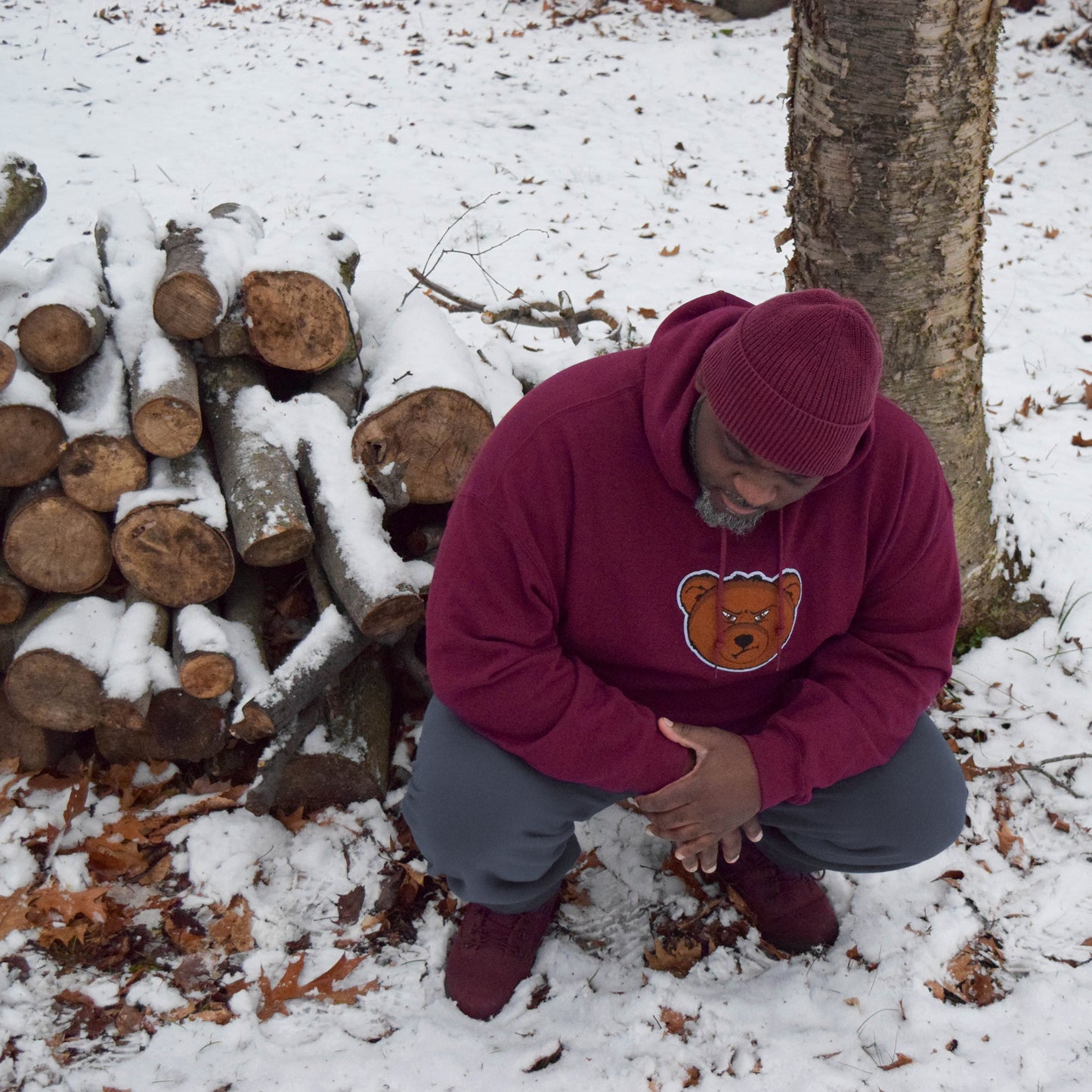 Maroon "Damaged Bear" Hoodie